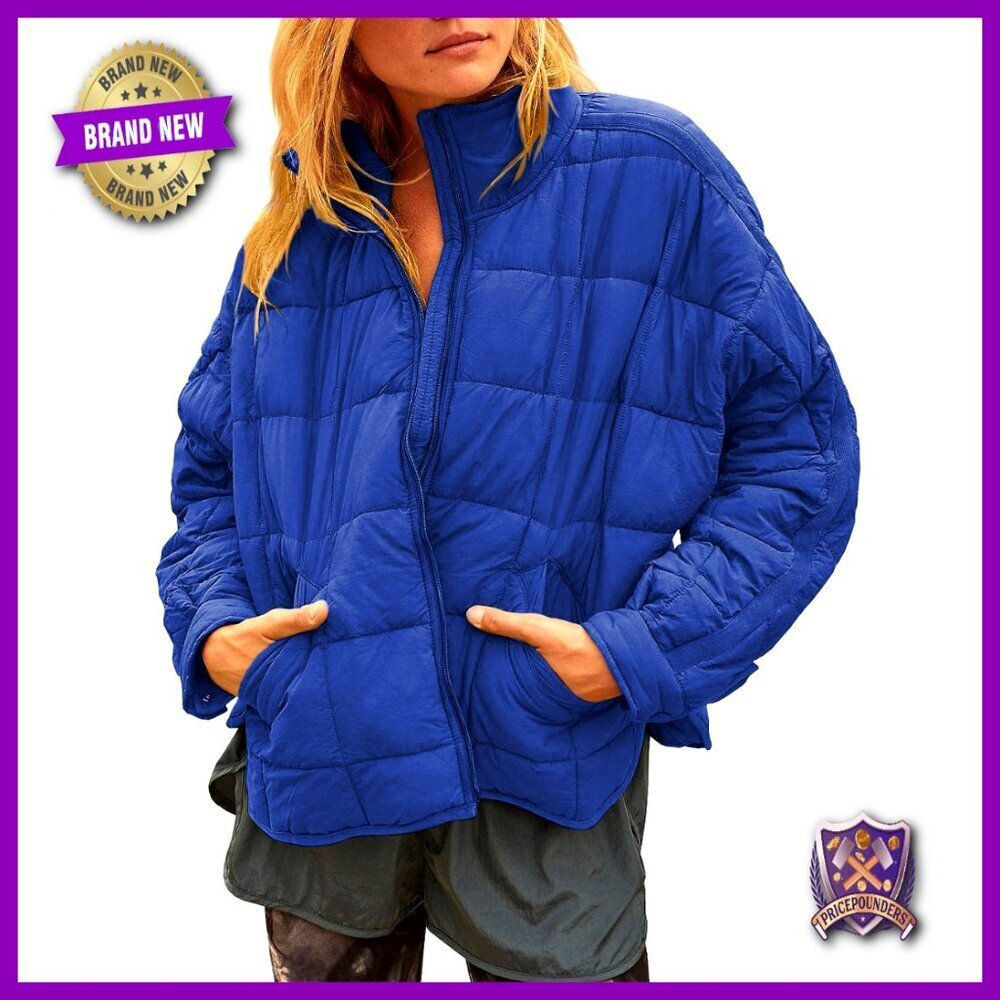 Quilted Puffer Jacket Lightweight Oversized Zip Up Winter Coat with Pockets